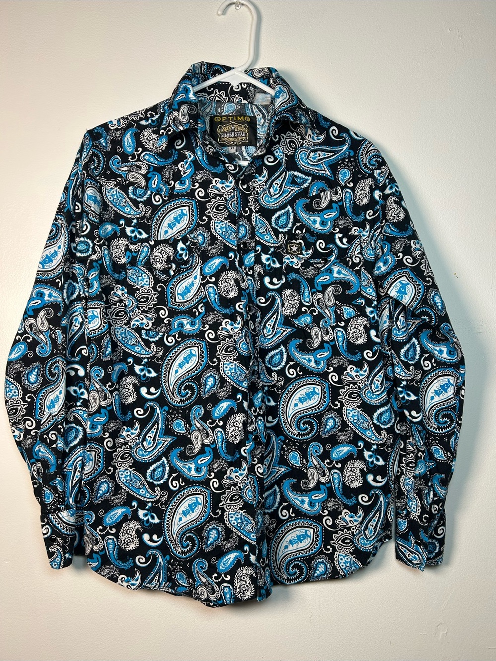 Mens Sz XS Modern Fit Blue Paisley Long Sleeve Button Up Western Shirt Rodeo